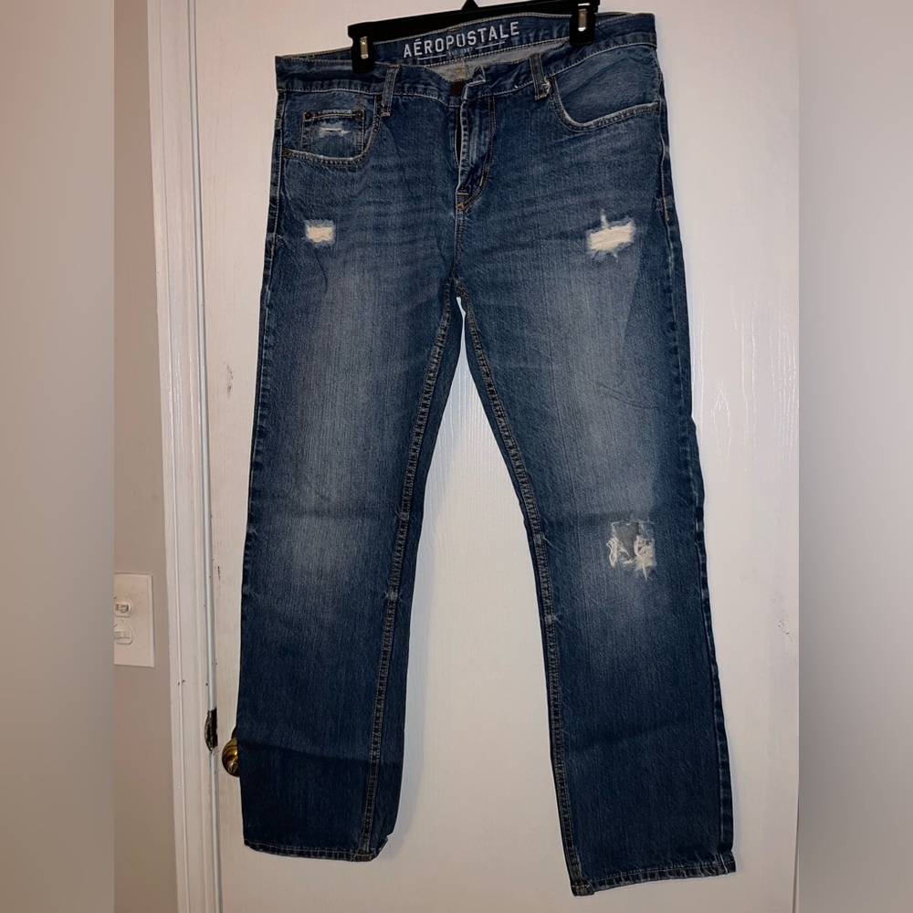 Men’s Aeropostale Distressed Blue Jeans - Straight Leg 34x32